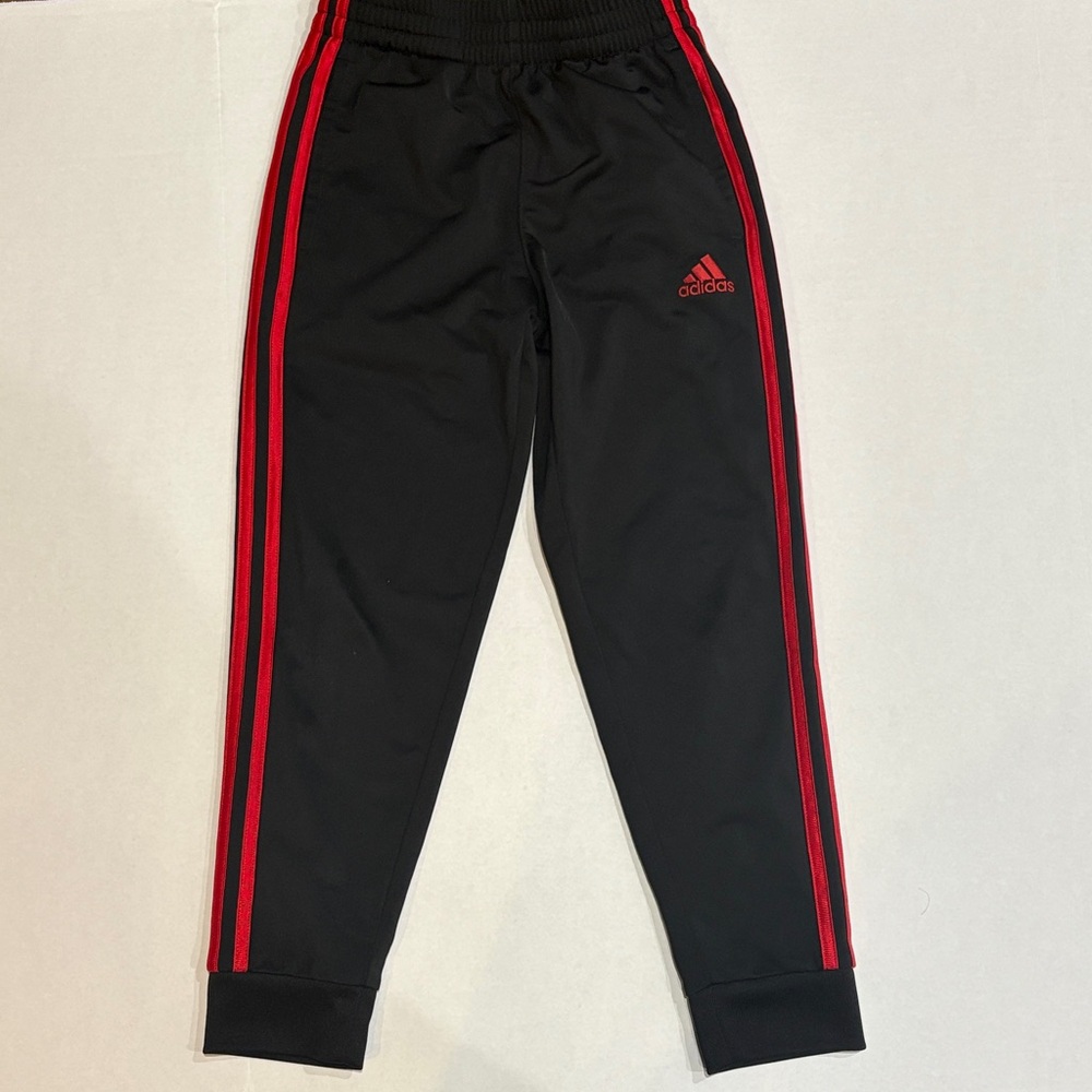 ADIDAS Big Boys S Small Track Pants Joggers Black Red Stripes